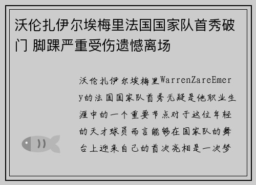 沃伦扎伊尔埃梅里法国国家队首秀破门 脚踝严重受伤遗憾离场